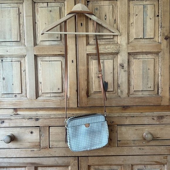 Fossil Dotted Leather Gray White Brown Crossbody Bag - Picture 3 of 12